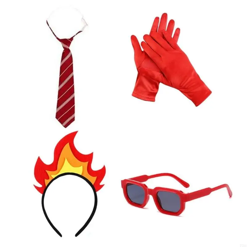 77HE – accessoires Costume en colère avec flamme, gants à rayures poilues, lunettes, Costume d'halloween Cosplay pour femmes