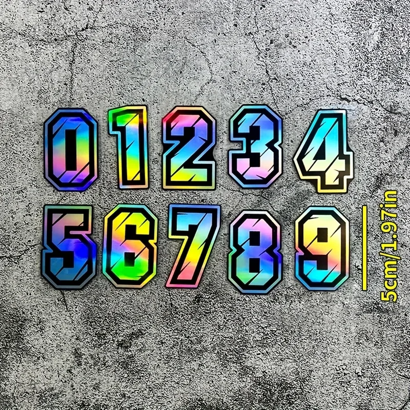 1PC Holographic Racing Number Car Stickers, 0-9 Colorful Digit Decals for Car Body/Window, Add Sporty Vibe to Your Automobile