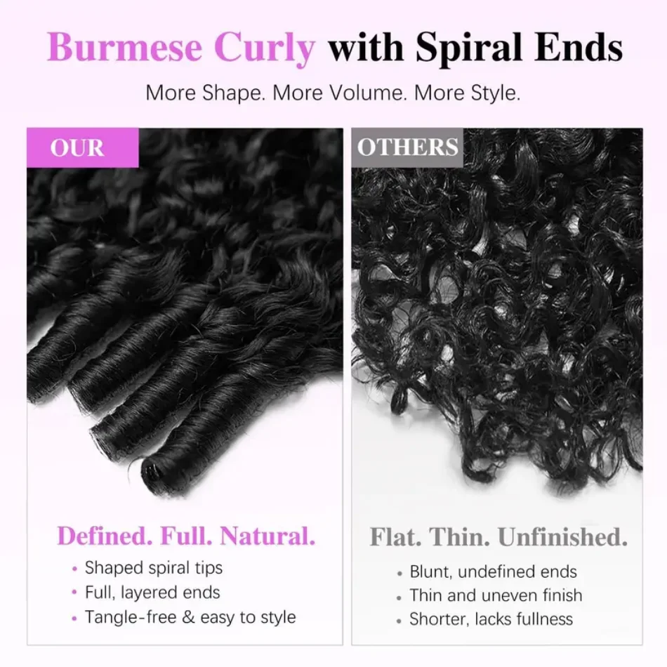 Burmese Curly Half Wig Human Hair Wig 3 In 1 Seamless Flip Over Half Wigs Beginner Friendly Glueless Wigs Human Hair With Spiral End Elastic Drawstring Wear And Go Wig Natural Color view 7