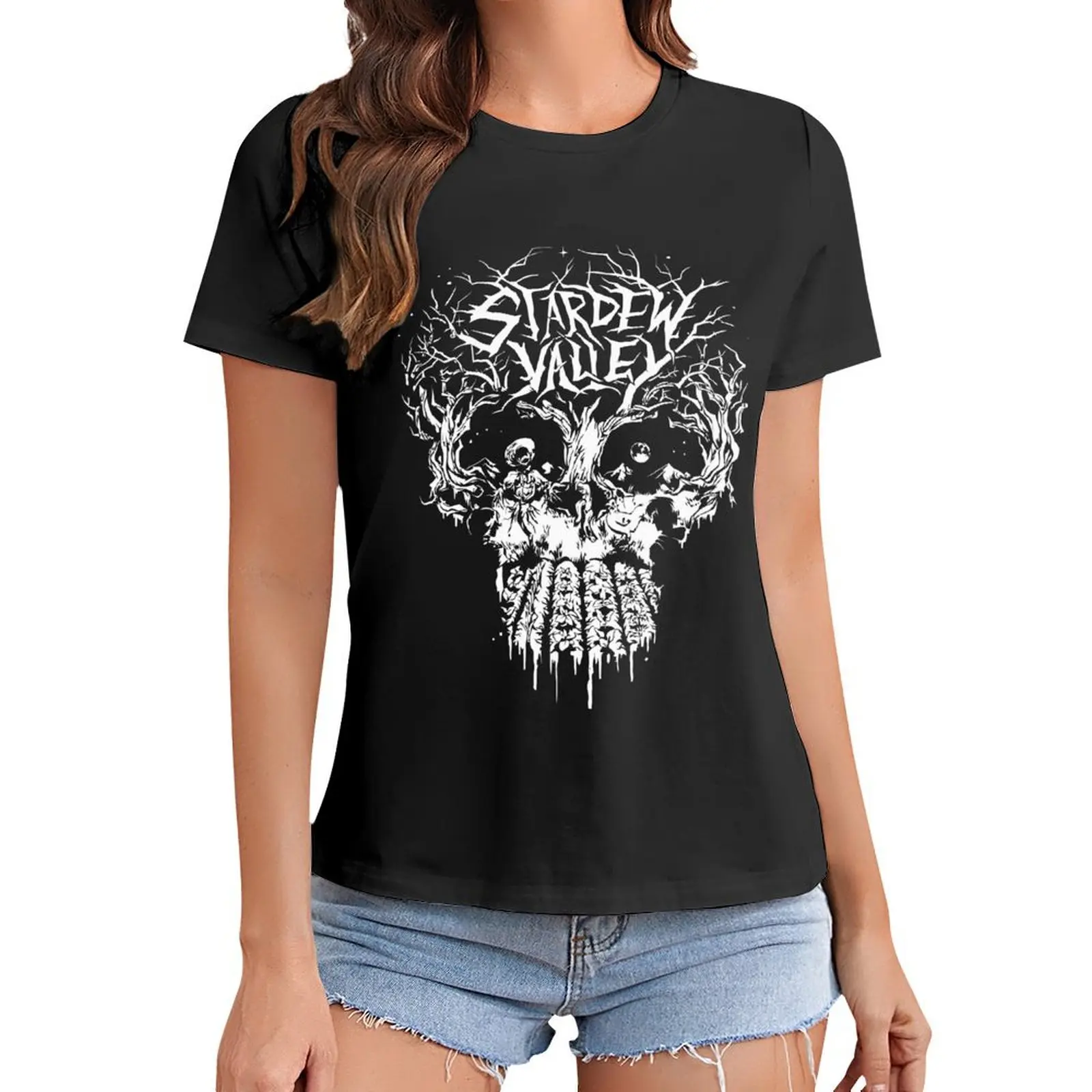 

Stardew Valley Merch Skulldew Valley T-Shirt Female clothing graphics t shirts for Women