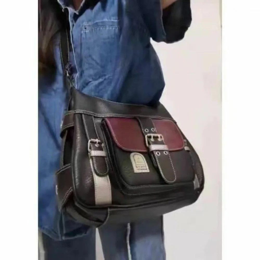 

Women's retro crossbody bag, made of PU leather, in a casual style, with Y2K fashion elements, color blocks, shoulder strap