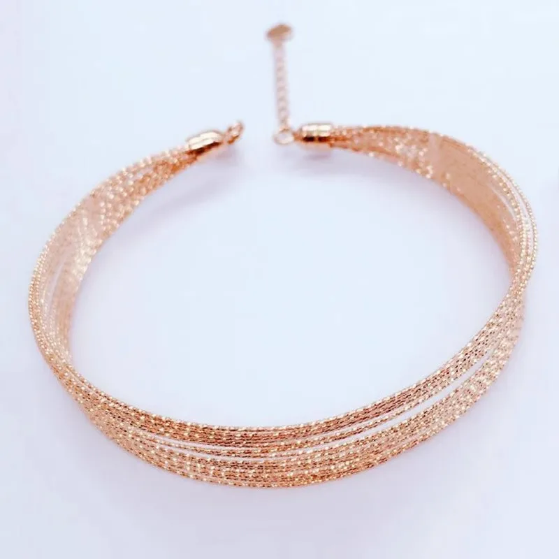 Classic Multi Layered Shiny Circle Bracelet for Women 585 Purple Gold Plated 14K Rose Gold Hollow Out Charm Bangles Jewelry