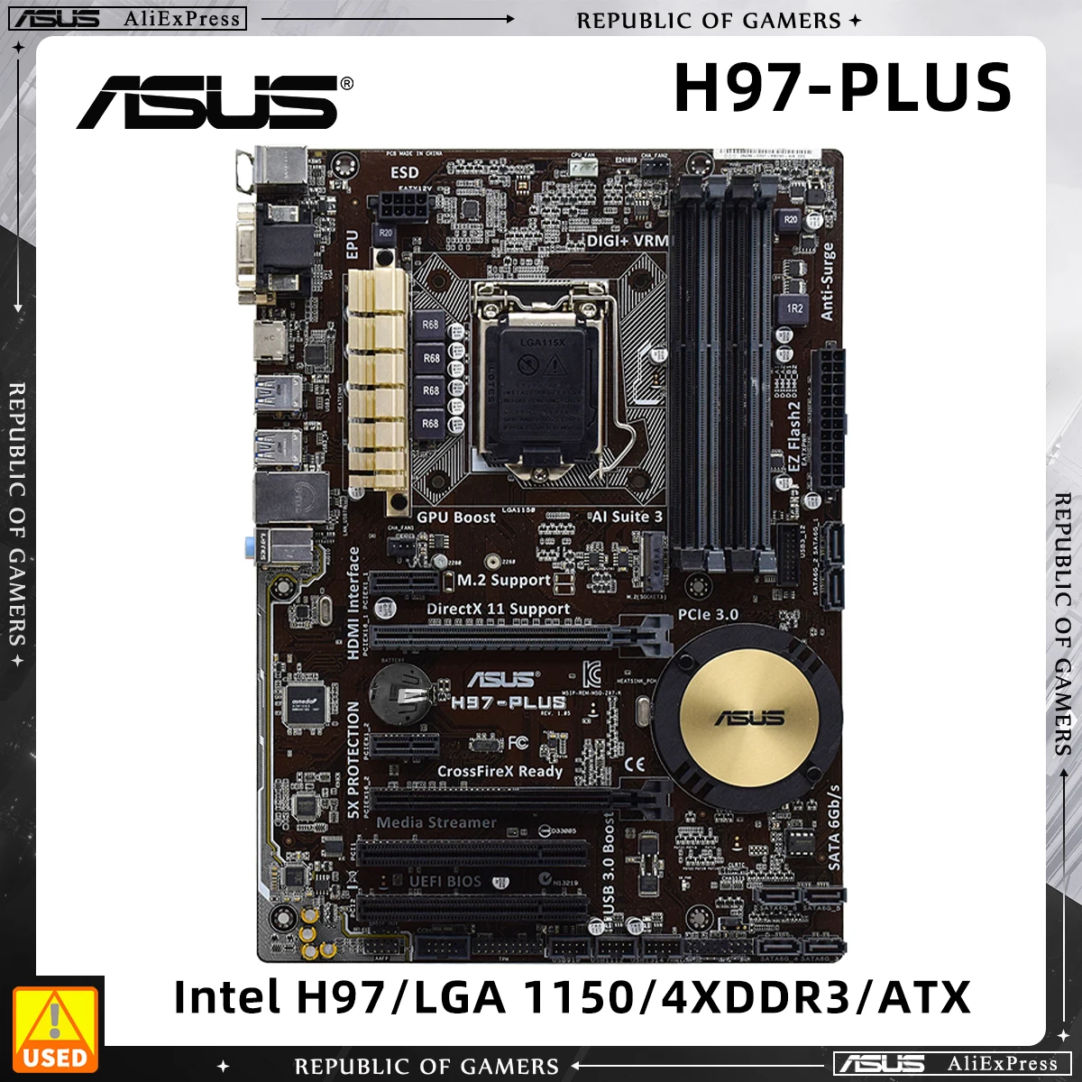 

Материнская плата ASUS, б/у, H97, чипсет H97, материнская плата 4x DDR3 ATX Intel, материнская плата LGA 1150, поддерживает процессор Core 4-го поколения