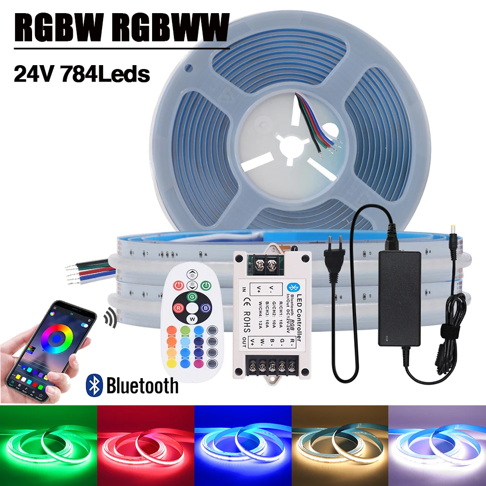 RGBW RGBWW COB LED Strip DC 24V 784LEDs/M Bluetooth APP Control TV BackLight Room Decoration Led Tape Diode Flexible Ribbon