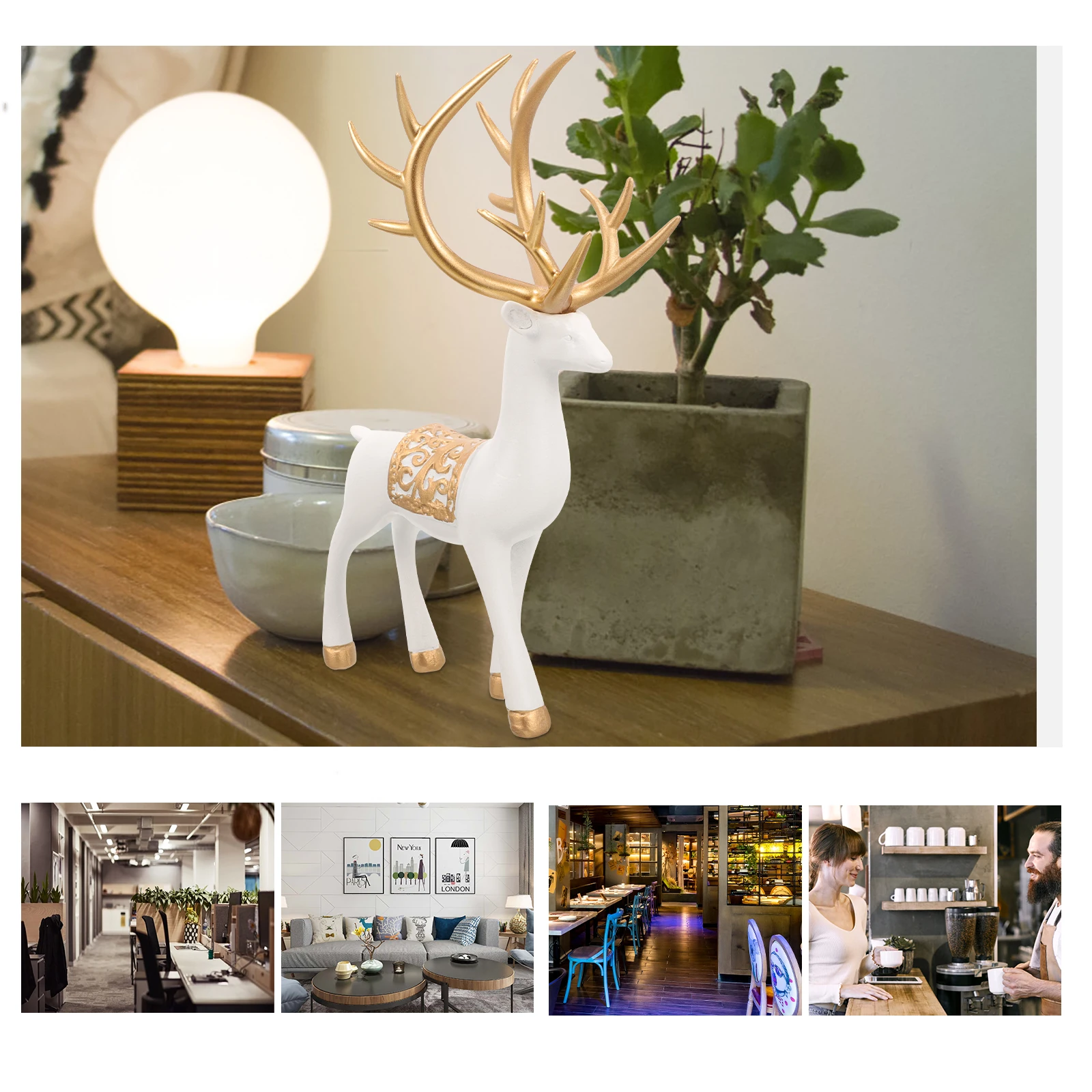 

1Pair Christmas Resin Elk Statues Reindeer Decoration Indoor Desktop Home Office Deer Craft Ornament Holiday Table Decor