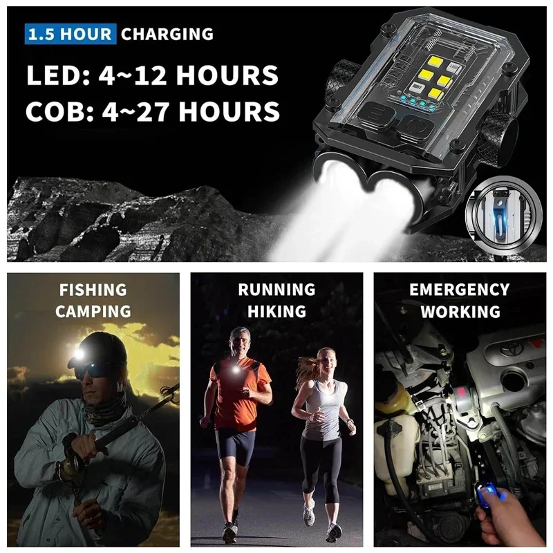 Mini llavero con clip para linterna con clip, LED 360 °   Luz EDC magnética giratoria con luz lateral COB roja y azul para senderismo y acampada