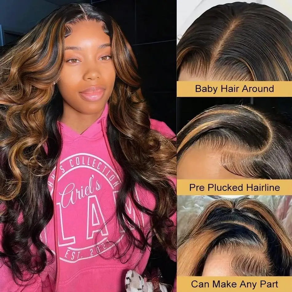 Highlight Body Wave Wig Human Hair 13X6 Hd Lace Frontal Wig P427 1B30 Black Brown Blonde 13X4 Front Ombre Colored Wig 30 36 Inch