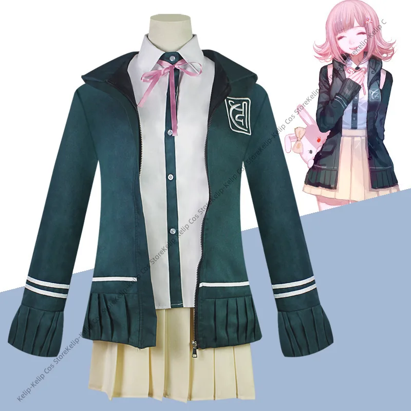 Chiaki Nanami hair clip Cosplay Costume Danganronpa 2 School Uniform bag backpack jacket shoes outfit Halloween For Women Girl