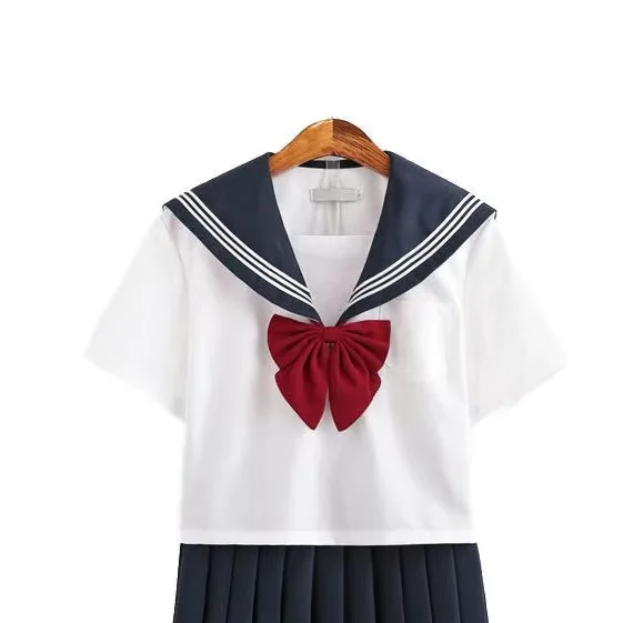 Japanese Black Collar White Three Books Jk Uniform Basic Sailor Suit Long Sleeved College Style Intermediate Suit Class Suit