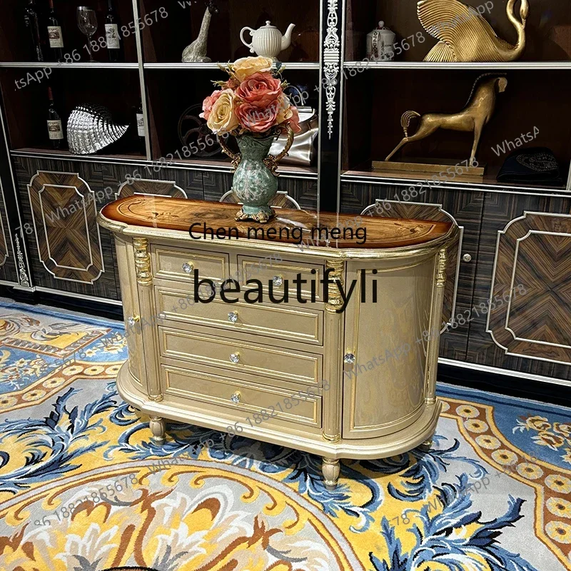 

N178 French solid wood entrance cabinet, European court luxury living room champagne carved entrance cabinet6220
