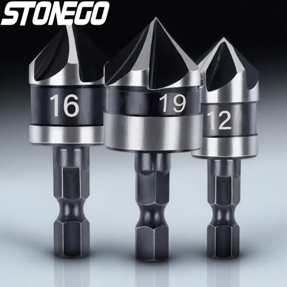 Countersink Drill Bit Set 12mm 16mm 19mm Hex Shank 90 Degree Chamfer Tool for Woodworking Precision Drilling Bits