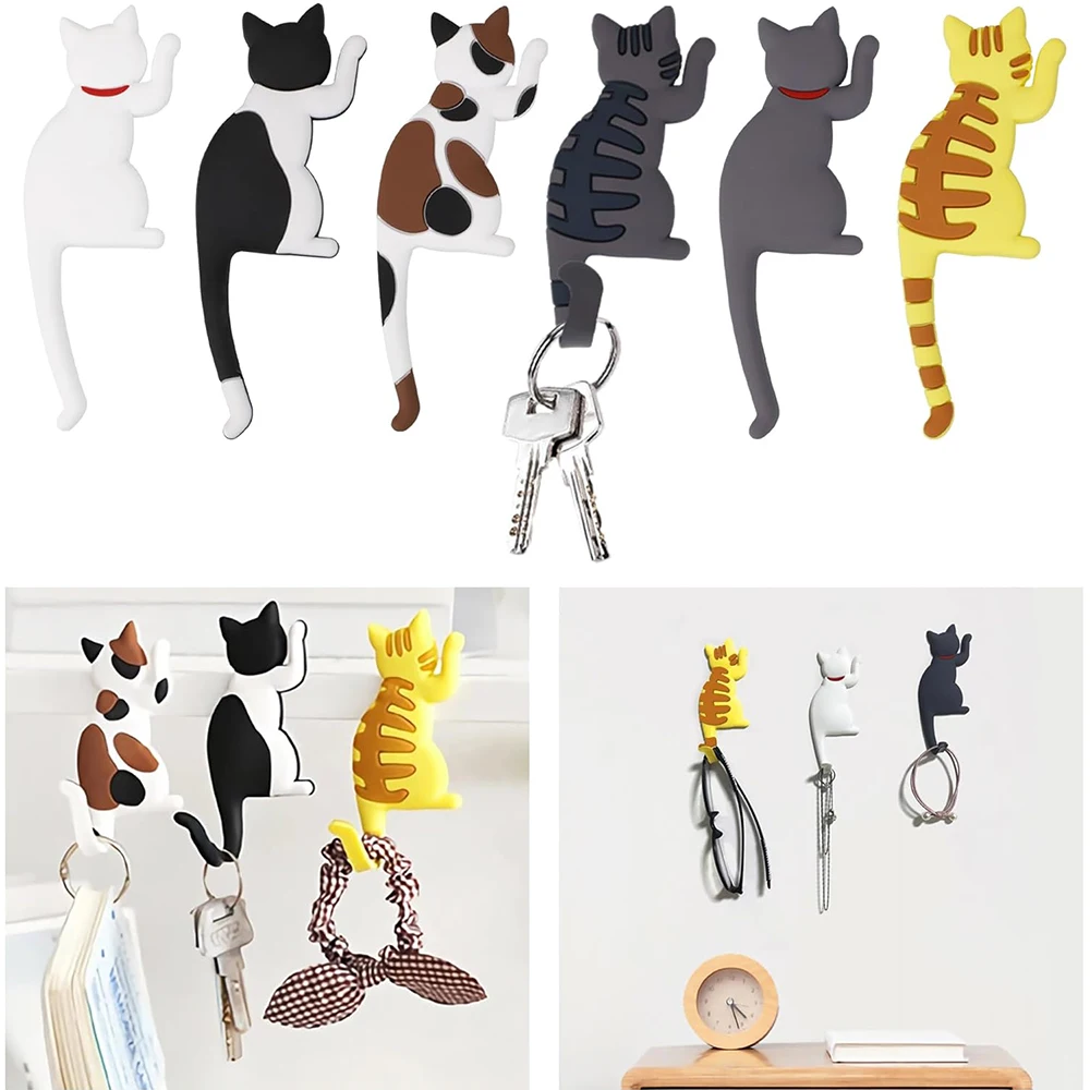 LMETJMA Cat Magnetic Refrigerator Hooks Cute Fridge Magnets Hanging Hook Fridge Magnet Sticker Animal Shaped Key Hanging Hooks