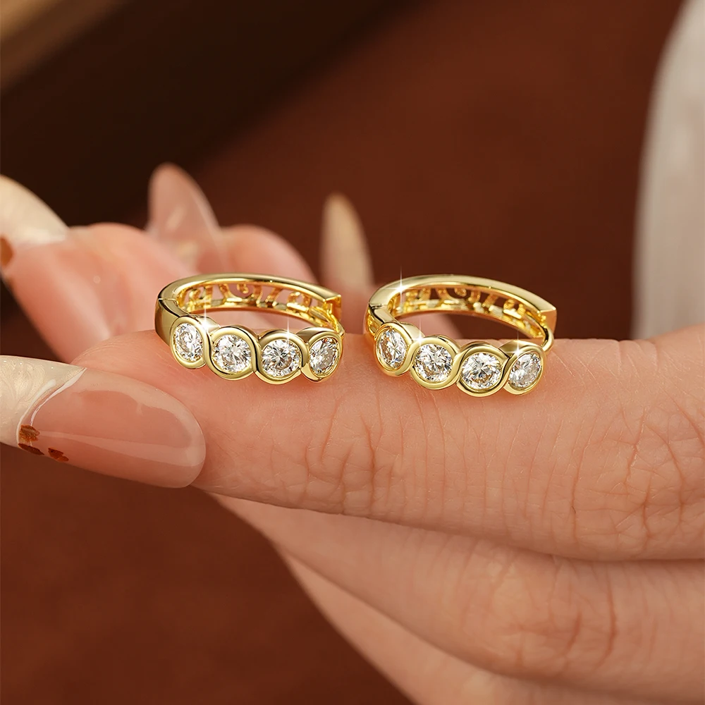 OXTAO Gold Color Hoop Earrings 3mm D Moissanite Infinity Dangle Earrings Dainty Exquisite Women's Jewelry Gift 14k Gold-Filled