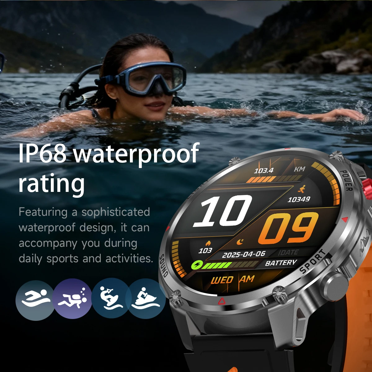 Neue Smartwatch für Herren mit 1100mAh Großbatterie, Outdoor GPS, Taschenlampe, Kompass, IP68 Wasserdicht, HD-Anruf, 1,7 Zoll AMOLED, Sport-Smartwatch – Detail 8