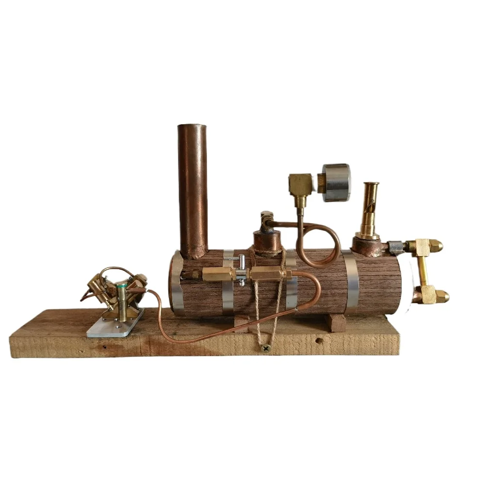 V4 Swing Steam Engine Model with 200ml Boiler  Operable Water Cooled Steam Engine  Walnut Wood Strip Encased Boiler