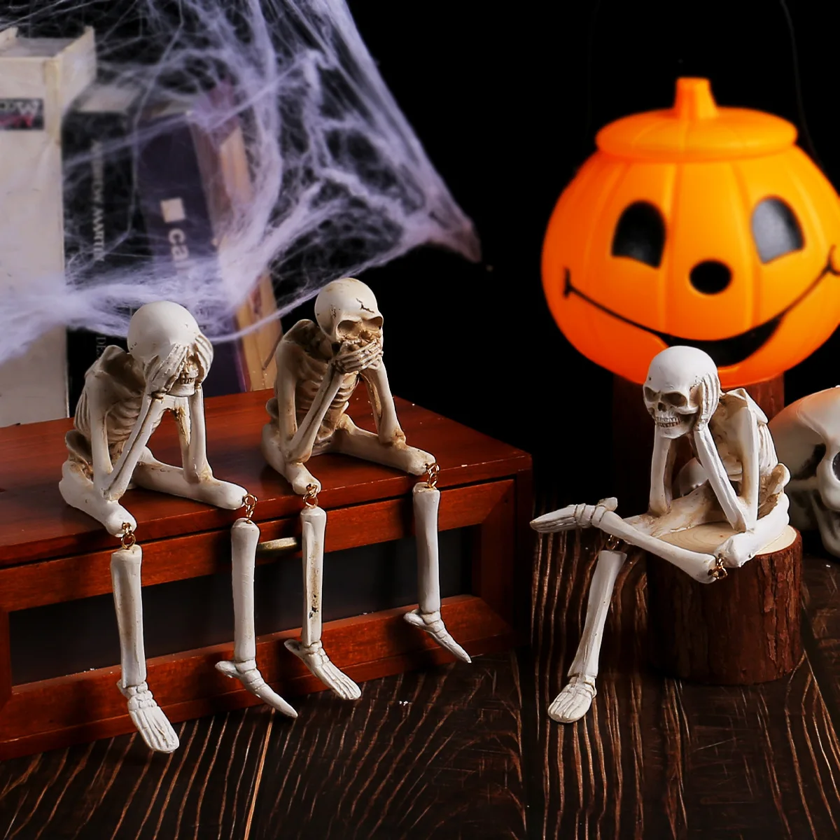 Halloween Skull Resin Ornament Ghost Festival Decor No Hear No See No Speak Skeleton Craft Tabletop Decoration