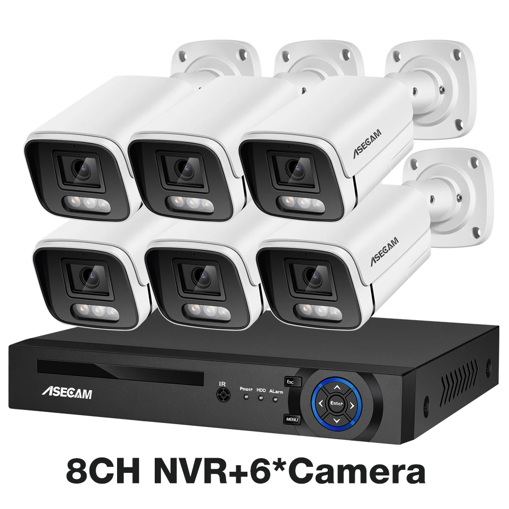 جديد! نظام كاميرا أمان 4K 8 ميجابكسل صوت ميكروفون CCTV POE NVR AI لون ليلي كاميرا مراقبة فيديو منزلية مجموعة خارجية