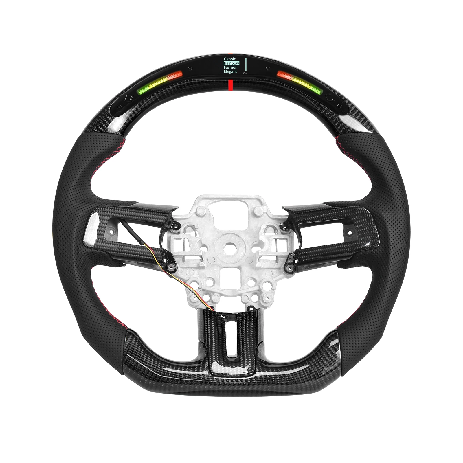 Carbon Fiber LED Steering Wheel Flat Bottom with Perforated Leather for Mustang EcoBoost/GT/Shelby GT350/GT350R 2018-2023