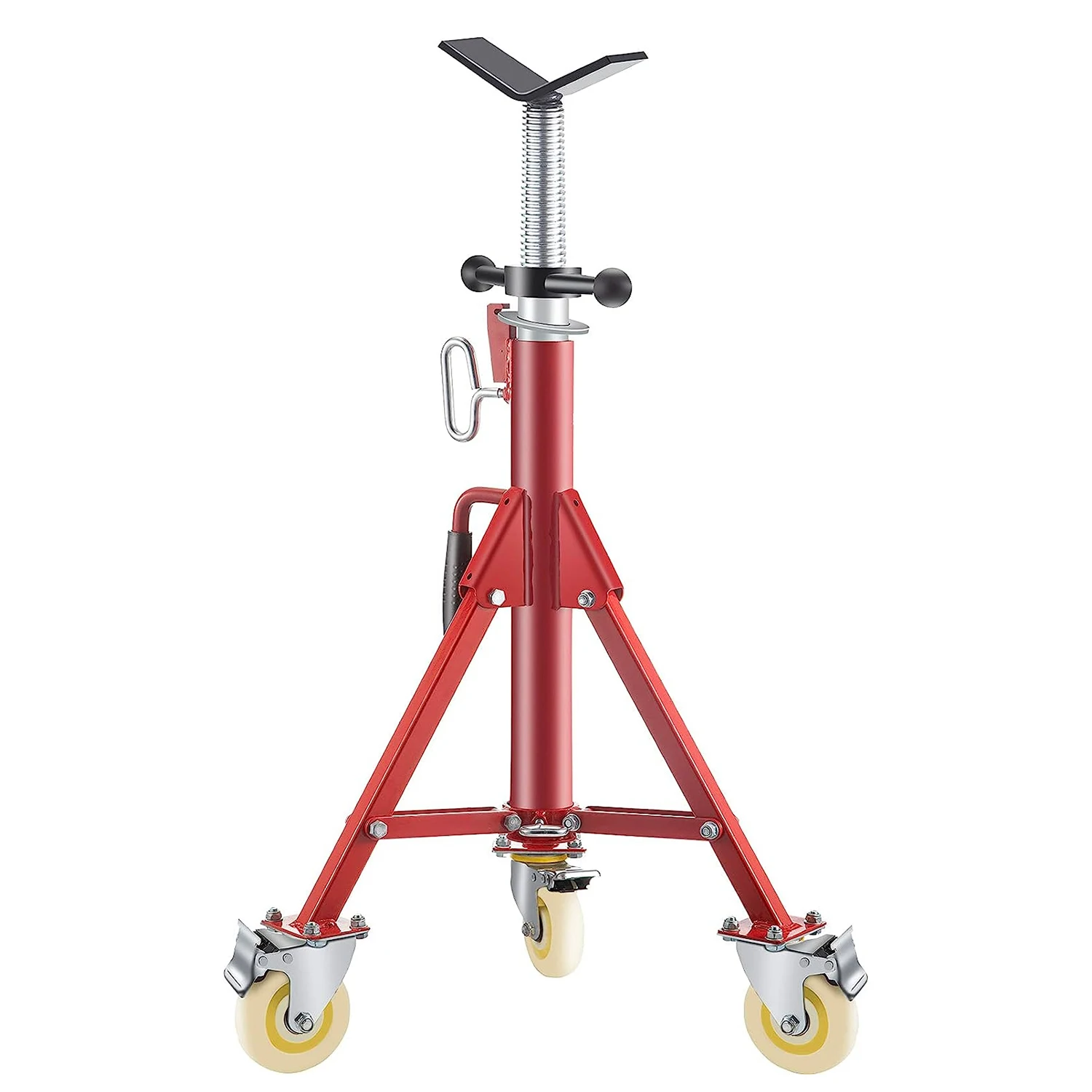 

Pipe Stand, V Head Folding Pipe Jack Stand w/ Casters 28-52Inch Adjustable Height 1100Lb Capacity 1/8 to 12Inch Pipe for Welding