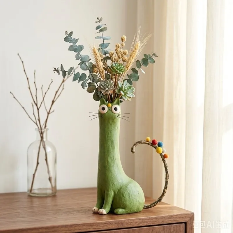 Amazon Cross-BordertemuCute cat-shaped vase home decoration ornament for living room flower arrangement creative decor