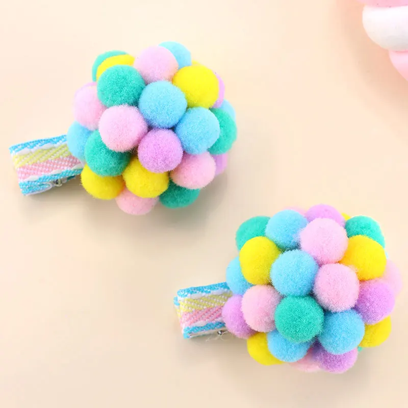 2Pcs Rainbow Balloon Hair Clips Sweet Baby Plush Hairpin Girls Handmade Side Clip Barrettes Fashion Hairgrips Hair Ornament