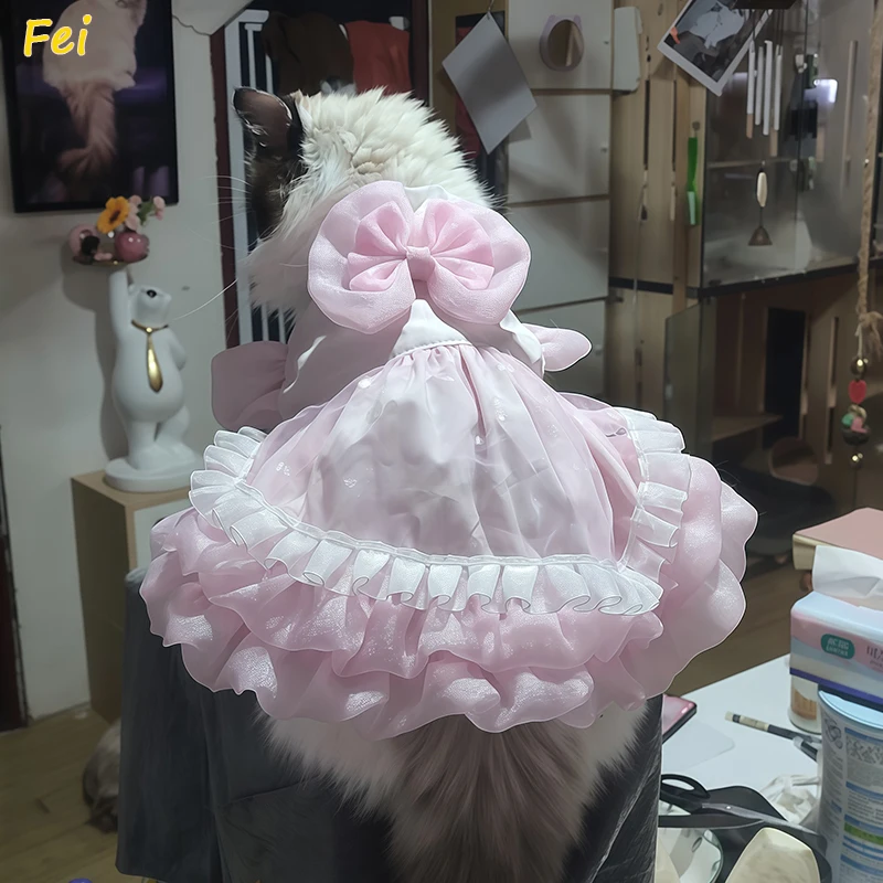 

Autumn Spring Cute Pink Princess Dress For Small Medium Dogs Chihuahua Yorkshire Pet Dog Clothes Handmade Cotton Lace Bow Skirts