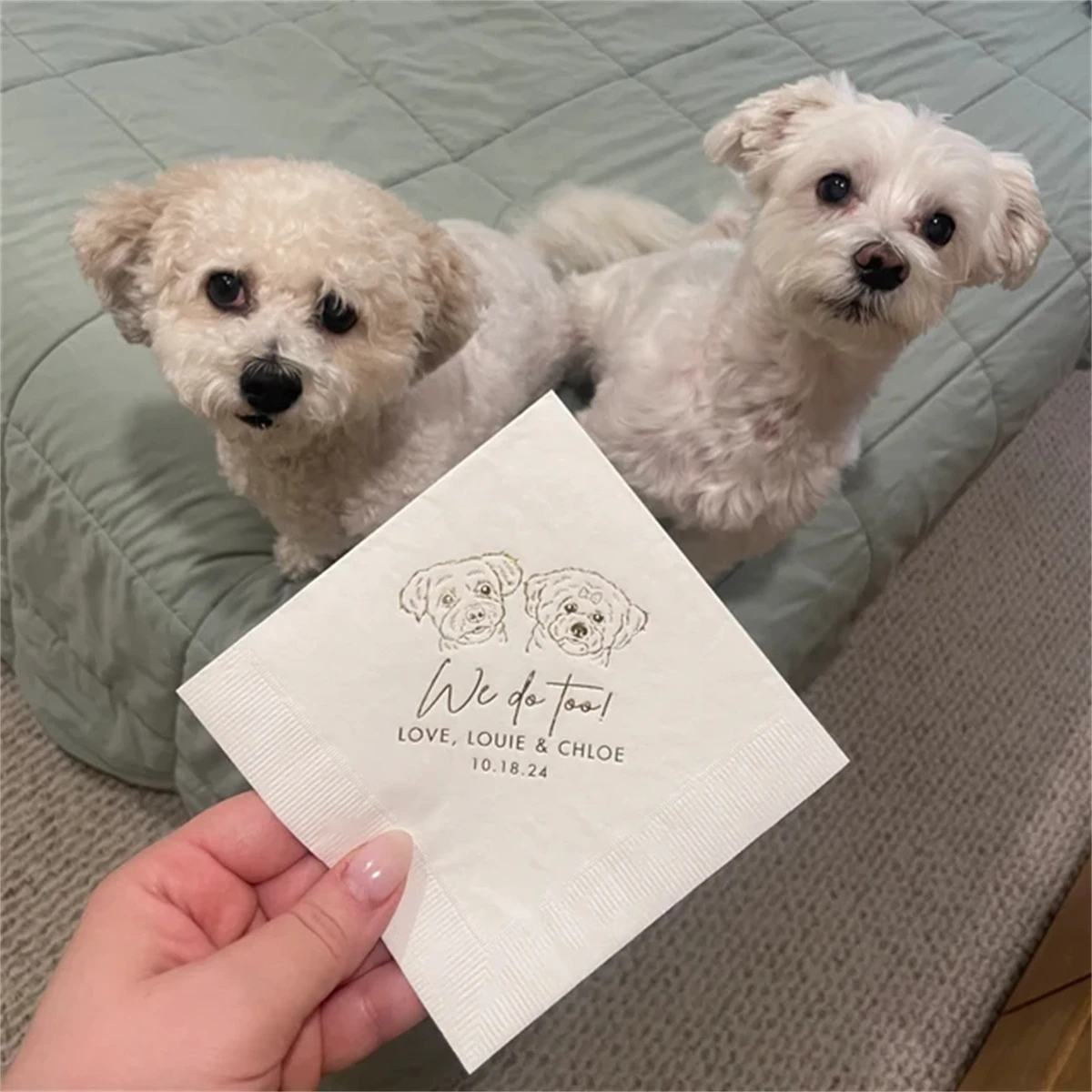 Personalized Illustrated Dog Wedding Cocktail Napkins,Birthday Party Banquet Reception Napkins Lunch Dinner Pet Napkins, 50Pcs