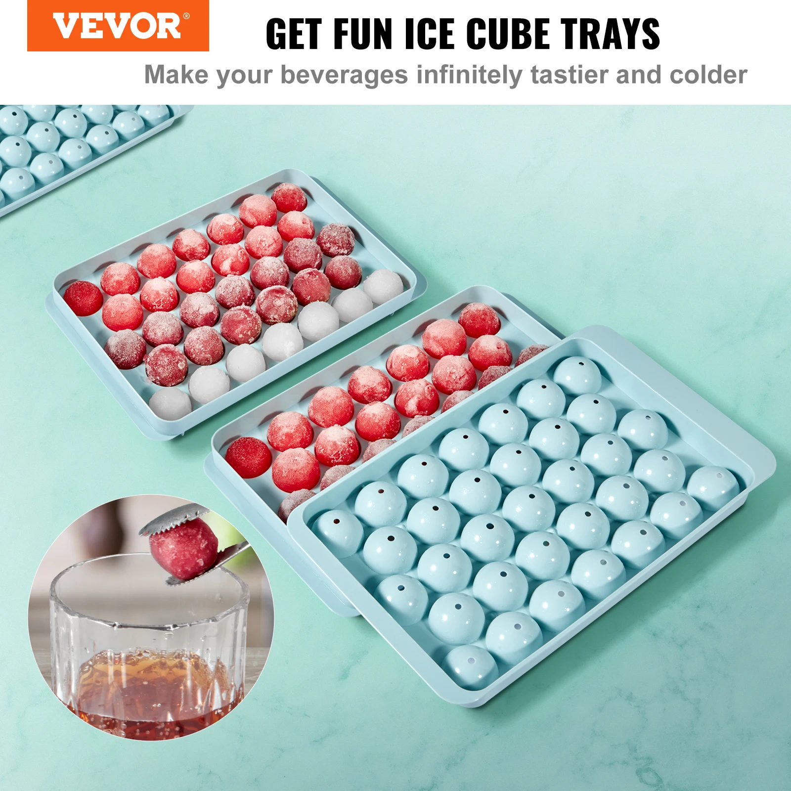 VEVOR 170 pcs Ice Cube Tray Round Ice Ball Maker for Freezer 2x33pcs & 1x104pcs Ice Balls Sphere Ice Cube Making Small Ice