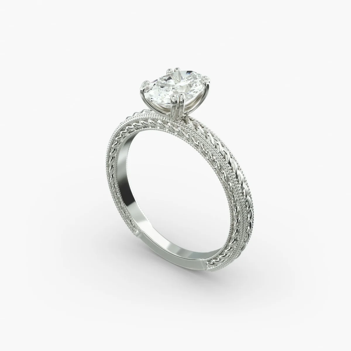 14K White Gold Solitaire Diamond Ring Oval Cut Lab Grown Diamond IGI Certificate Milgrain Genuine Diamond Ring For Engagement