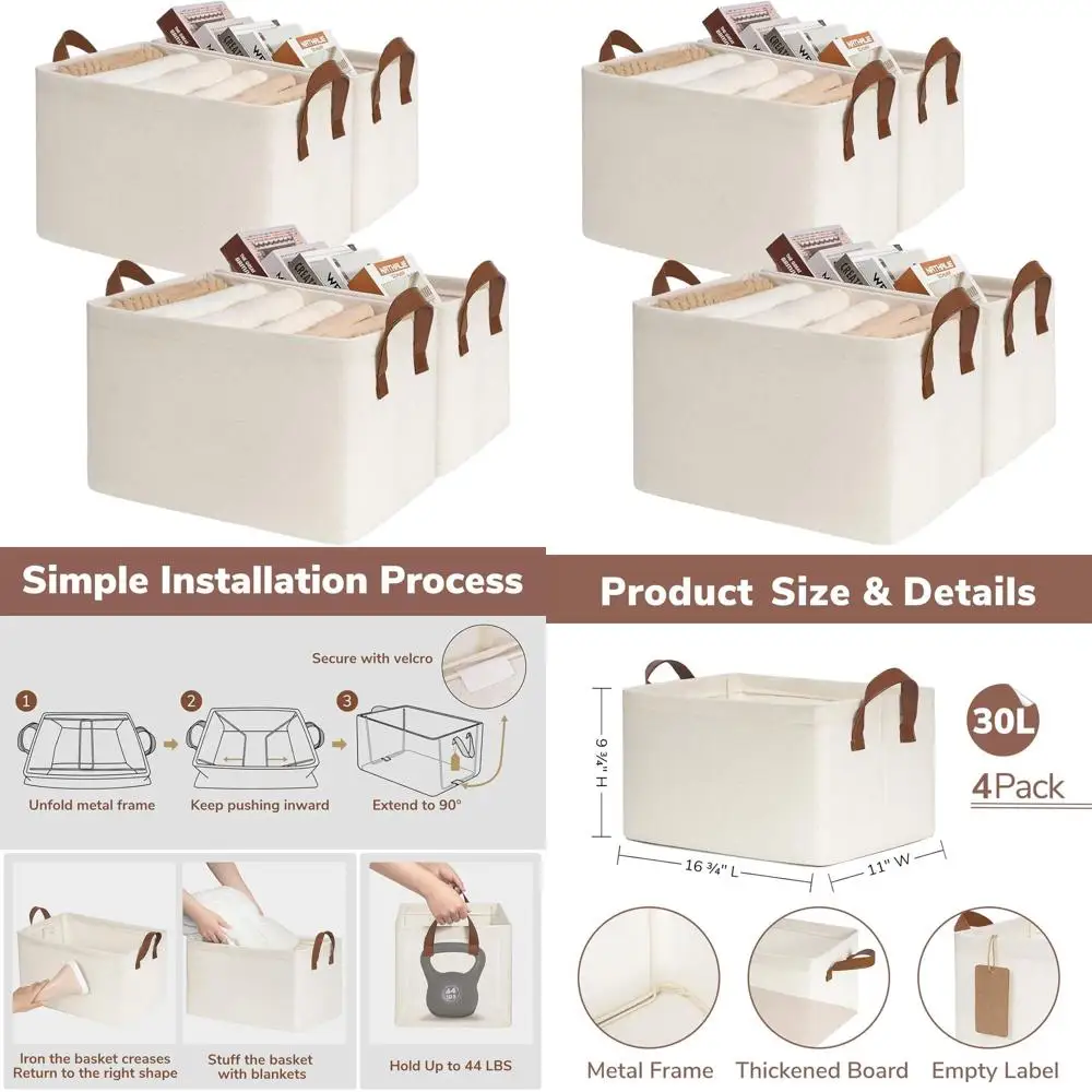 

4-Pack Beige Cube Storage Bins for Shelves, Closet Organizers, and Baskets