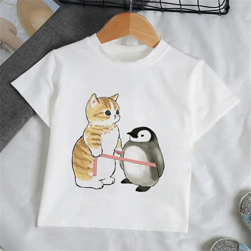 Children Clothes Girl Cartoon Cat T-Shirt for Girls Short Sleeve Baby Summer Clothes Fashion Round Neck Tops Children's Clothing
