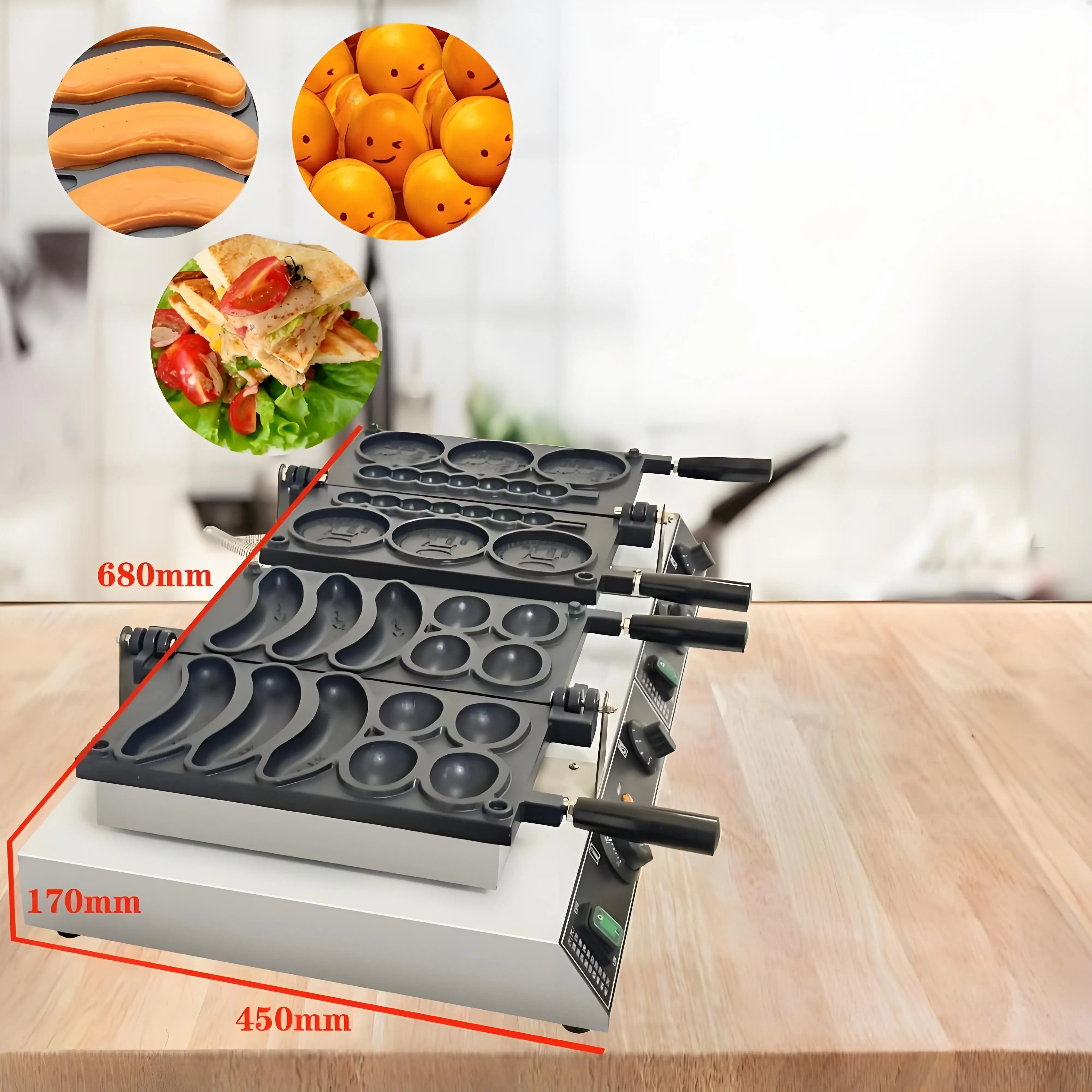 

Combo Set Commercial 4 In 1 Banana Egg Gold Coin Ball Bubble Waffle Machine Korean Bread Baking Machine Egg Smile Waffle