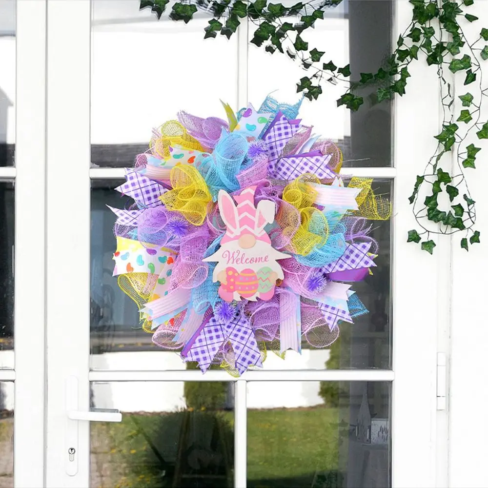 

Cartoon Easter Dwarf Rabbit Wreath Handmade Hanging Artificial Wreath Sign Elegant Door Hanging Garlands