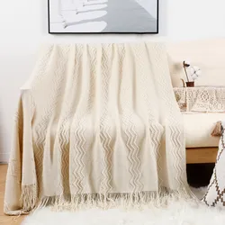 Soft Cozy Knitted Nordic Throw Blanket Cover with Tassel Bed Sofa Travel Plaids for Women Men and Kids Home Decor White