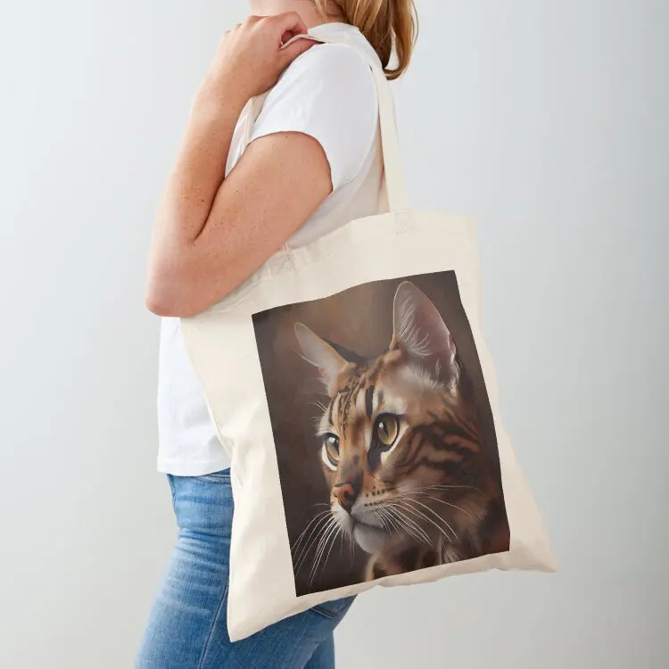 Bengal Cat-Bolso de mano con pintura al óleo, bolso femenino, carrito de compras, bolso de compras, plegable para supermercado
