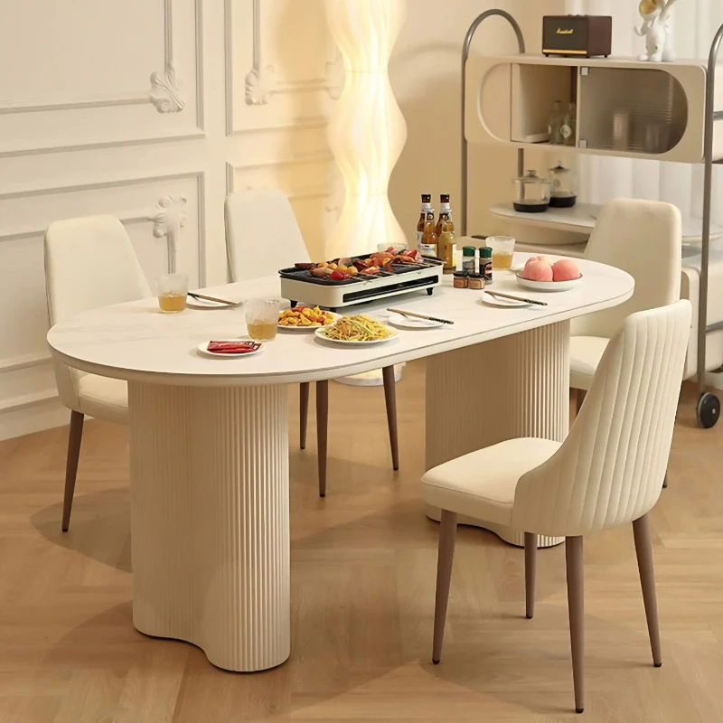 

French Minimalist Style Dining Table Household Oval Modern Apartment Dining Table Heat Resistance Mesa De Comedor Home Furniture