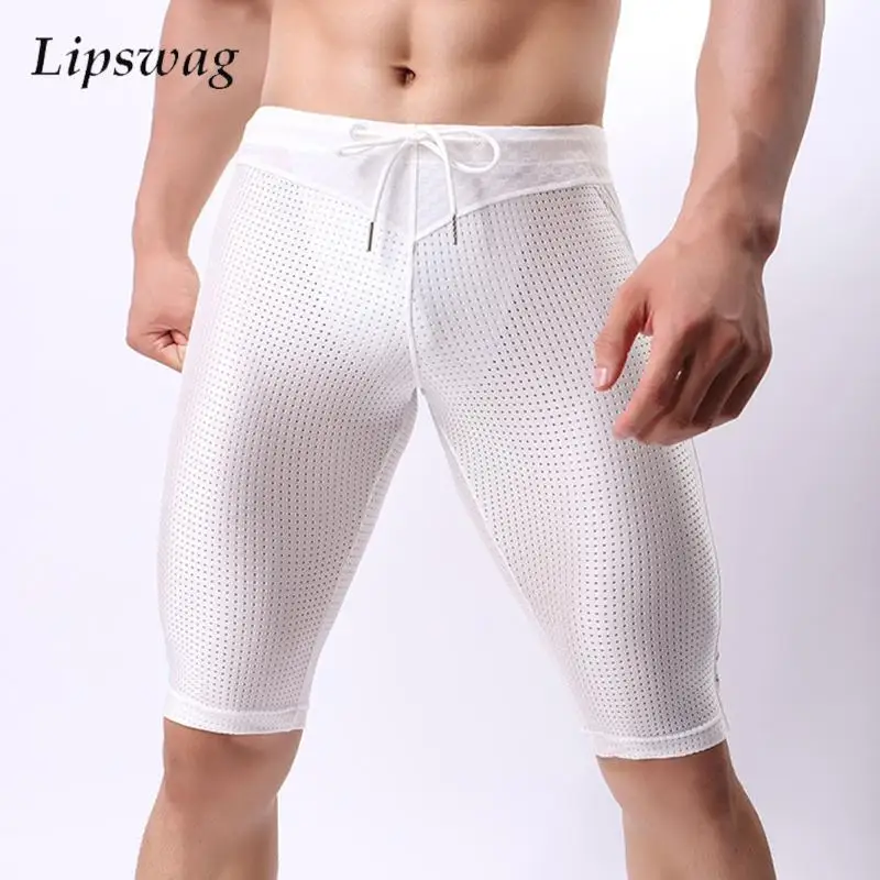 

Outdoor Sports Shorts Men Stretch Slim Fit Breathable Mesh Shorts Fitness Training Gyms Mens Patchwork Drawstring Shorts