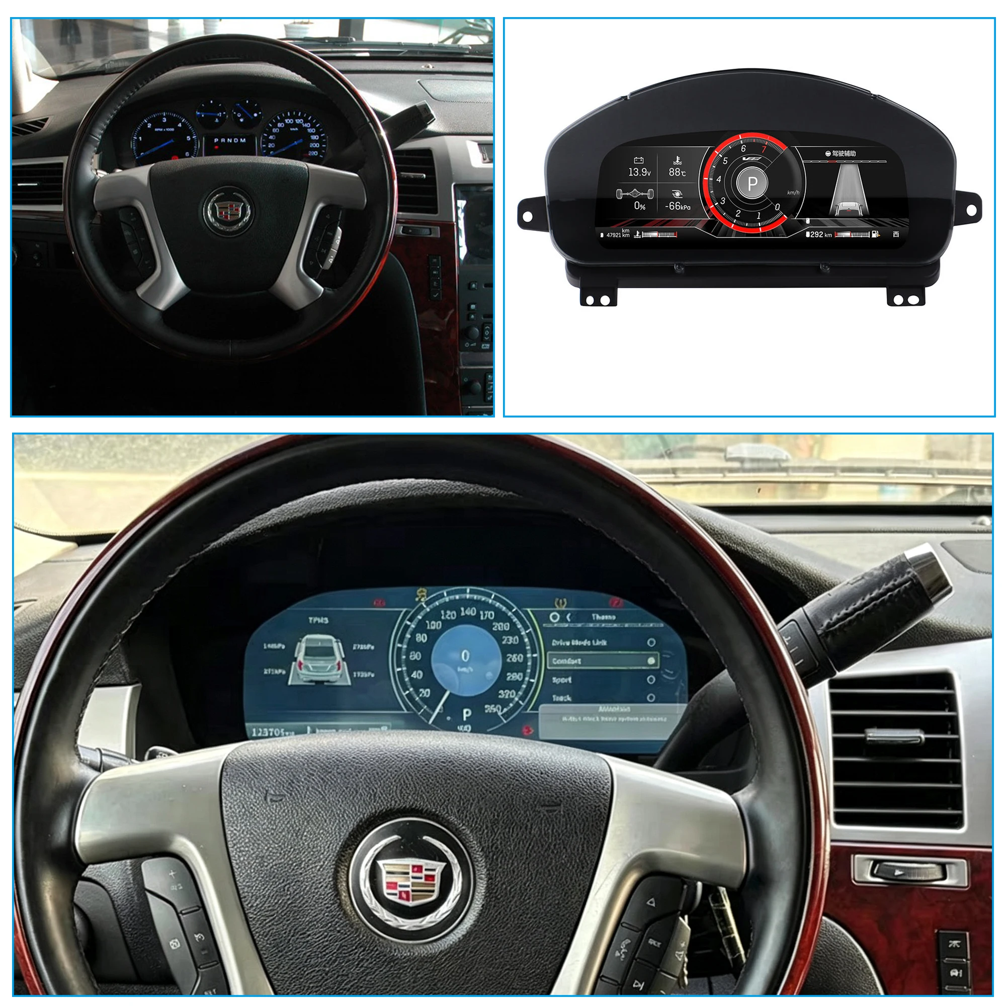 Car HUD LCD Cluster instrument multimedia dashboard Modification For Cadillac Escalade 2006-2013 Mulitmedia Panel