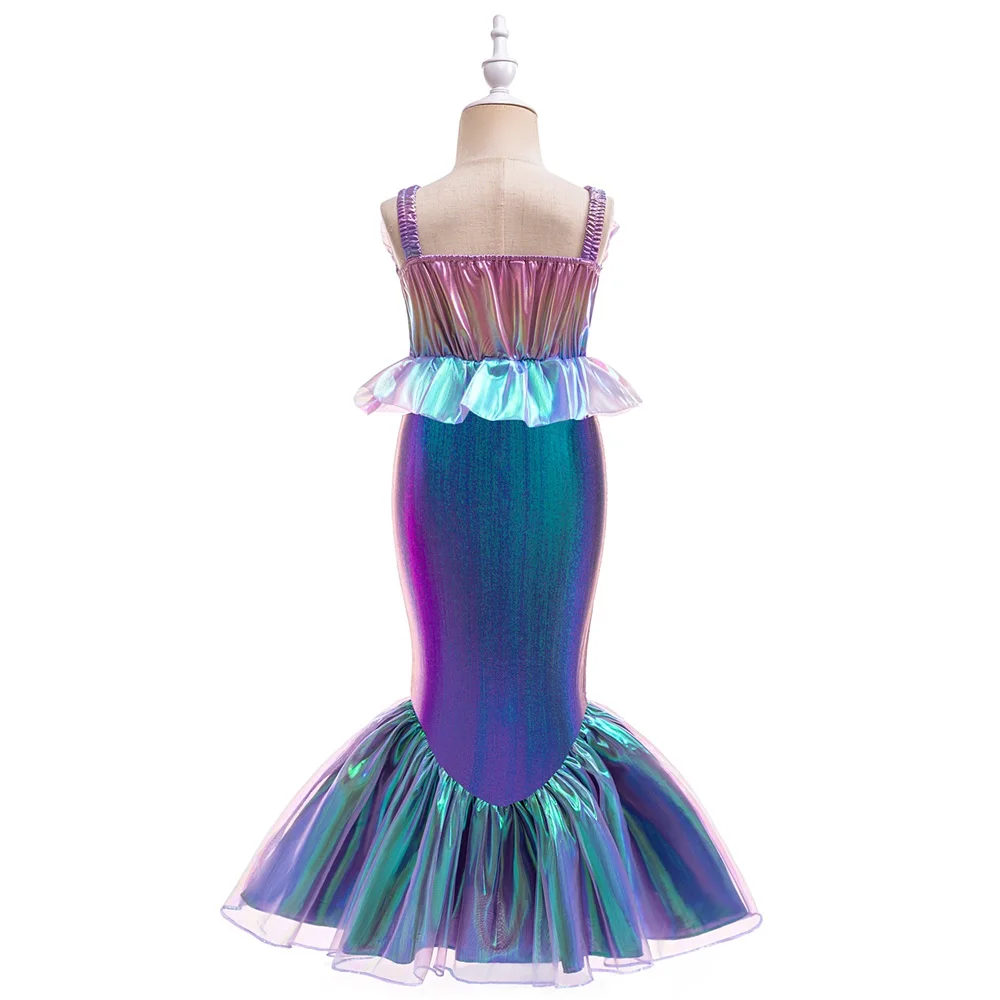 Little Girl Mermaid Ariel Princess Gown Beading Cosplay Dresses Kids Purple Shining Party Dress Young Girls Trumpet New Clothing