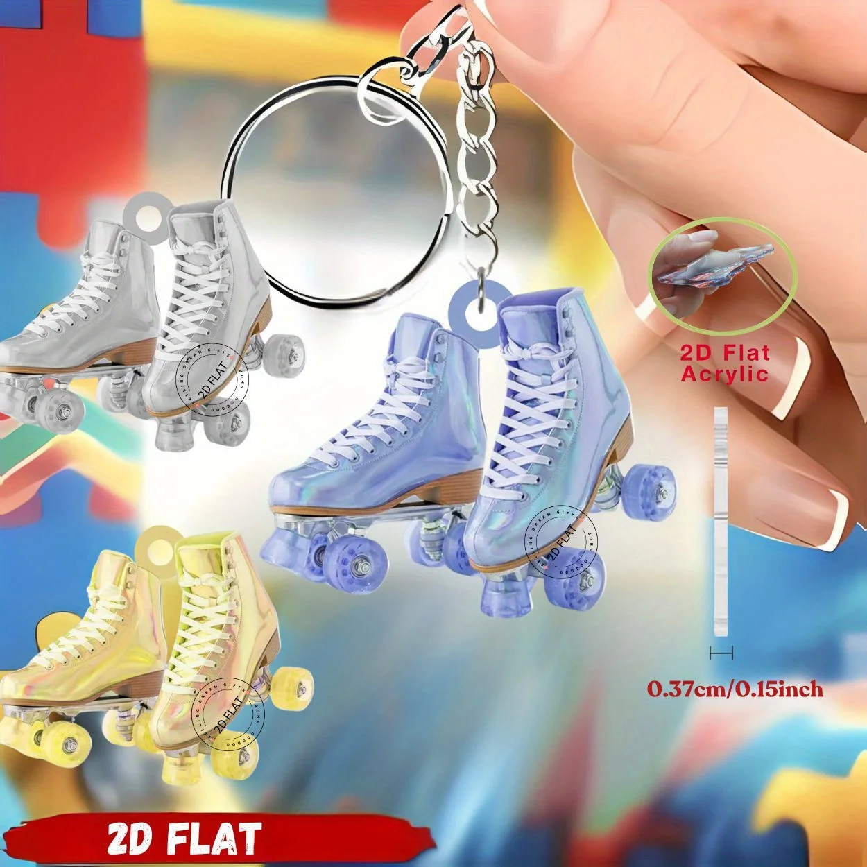 2D Roller Skates Keychain Vibrant Macaron Acrylic Decor Pendant for Bags Car Key Party Favors Birthday Gifts for Men and Women