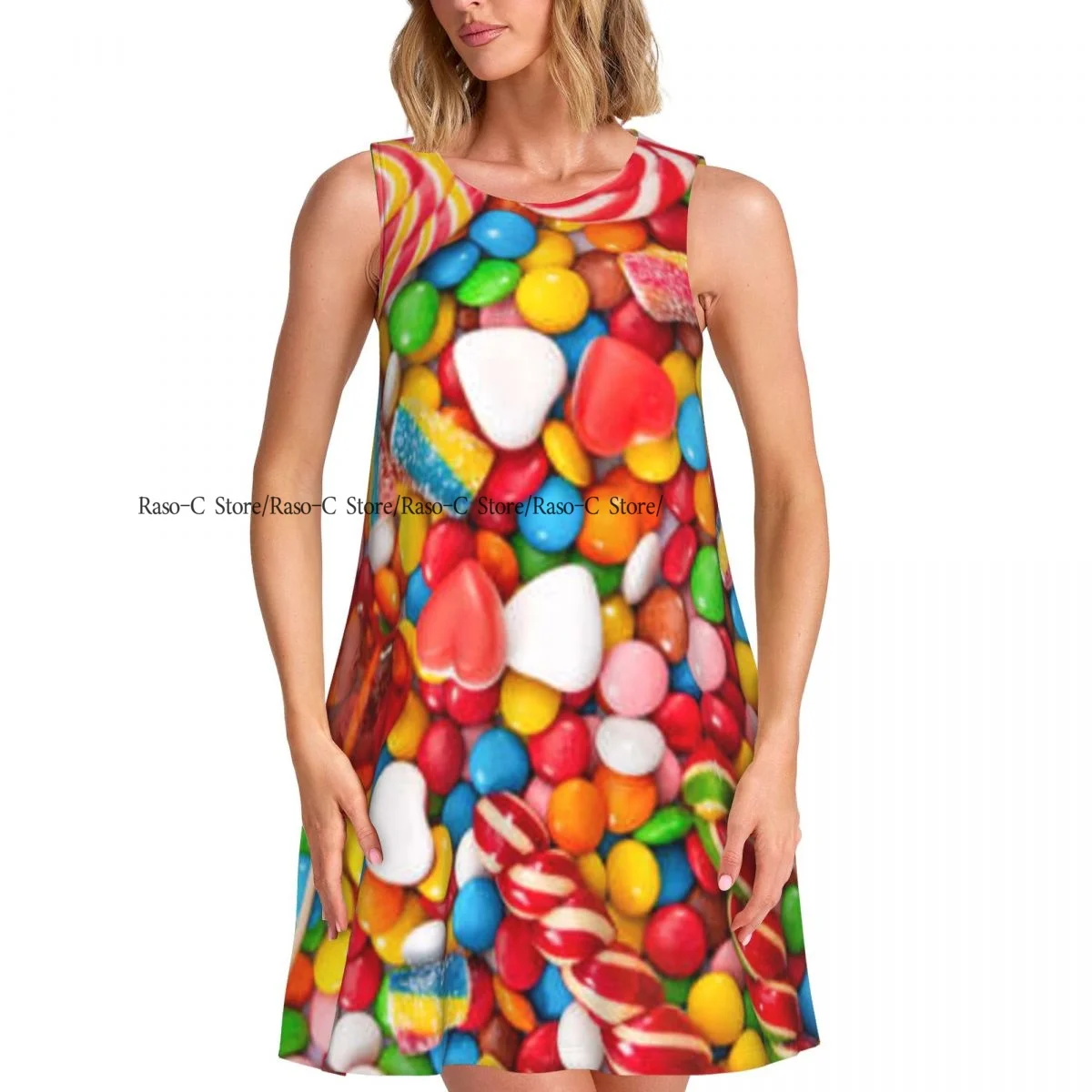 Vestido feminino verão casual camiseta vestidos praia cobrir pirulitos coloridos vestido regata doce