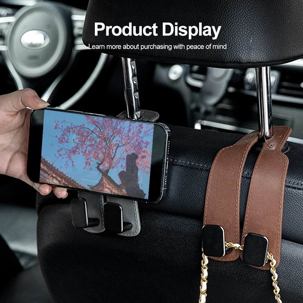 Car Headrest Hook Plastic Metal Rear Seat Hanging Dual Hook 20KG  Load-Bearing Wear-Resistant Alloy Hook Hanger Universal