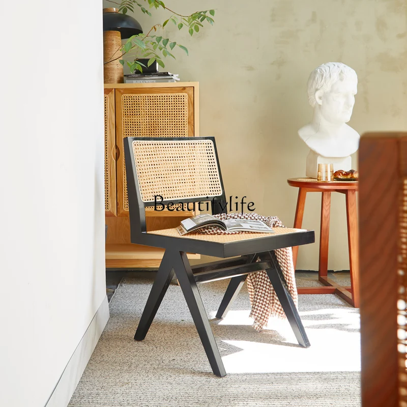 Nordic Solid Wood Dining Chair Household Minimalist Rattan Armchair