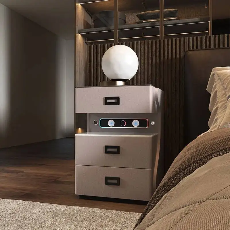 

Light Luxury Smart Nightstands Home Modern Bedroom Furniture Wireless Charging Bedside Table with Lamp Solid Wood Storage Locker