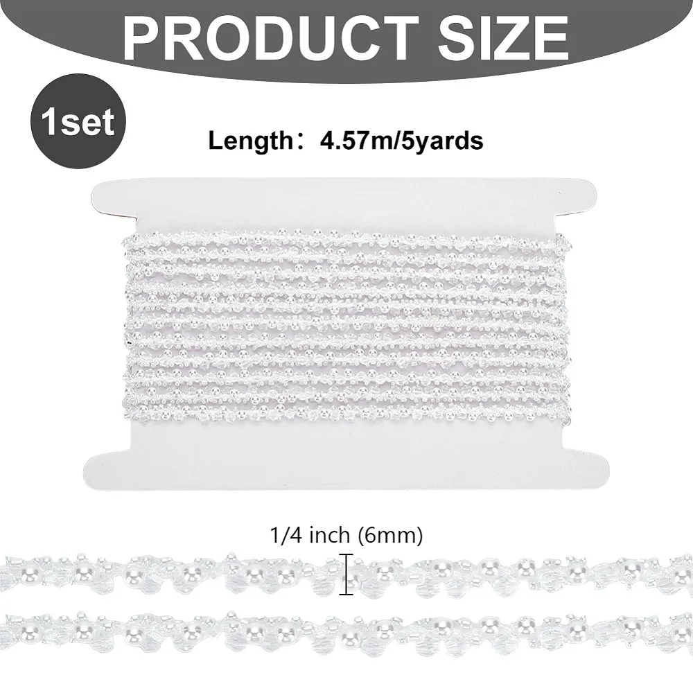 4.9 Yards Polyester Lace Ribbon with Plastic Beads White 1/4 inch(6mm)