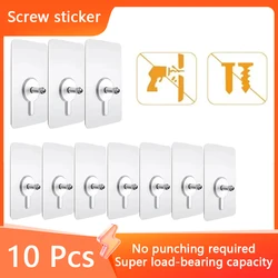 10 Pcs Transparent Strong Adhesive Seamless Patch Waterproof Wall Hanging Durable Transparent Kitchen Bathroom Screw Hook Hanger