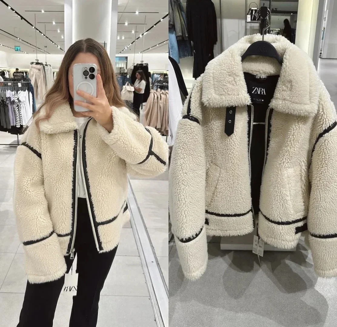 Zr Mall Style Sheep Fur Fleece Jacket Autumn/winter Warm Comfortable Slimming Jacket Motorcycle Clip-on Leather Coat