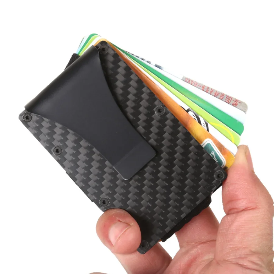 Forged Carbon Fiber Minimalist Slim Smart Wallets for Men Cashback Credit Card Holder Luxury Aluminium Wallet Rfid Money Clip