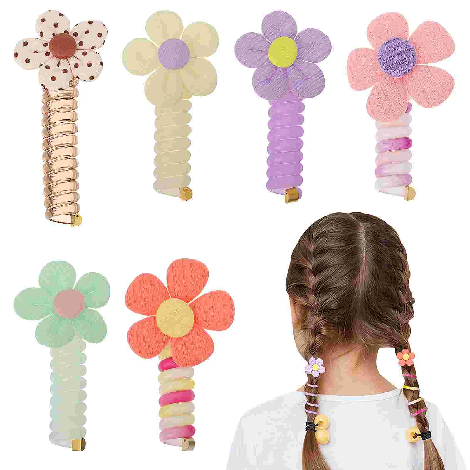 

6 Pcs Flower Scrunchie Elastic Headband 6pcs Toddler Hair Ties Ponytail Holders Baby Spiral Cloth Cute Ribbon