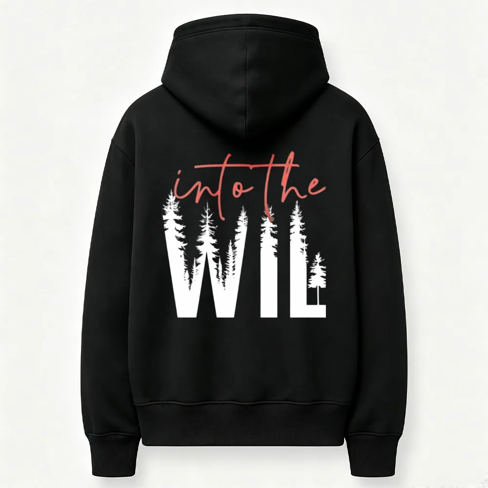 Into The Wild Pine Tree Silhouette Graphic Hoodie Back Print Sweatshirt Minimalist Wilderness Forest Hiking Camping Outdoor Tops